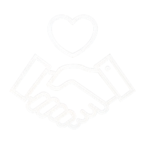 Outlined handshake with a heart symbol above.