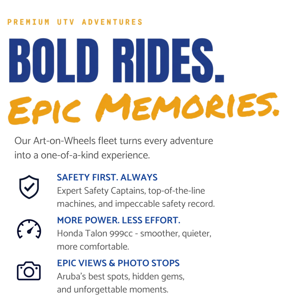 Promotional poster for UTV adventures highlighting safety, power, and epic views.