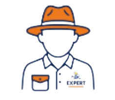 Outline of a person with orange hat and 'EXPERT' on shirt.