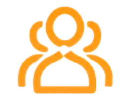 Simple orange icon of three abstract people.